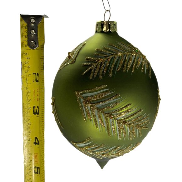 Oversized Glass Teardrop Christmas Tree Ornaments Lot of 3 Holiday Glitter - Picture 2 of 3